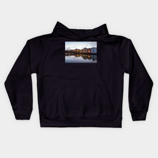 Trondheim, Trondelag, Norway. The old city of Trondheim and Nidelva River at evening. Kids Hoodie
